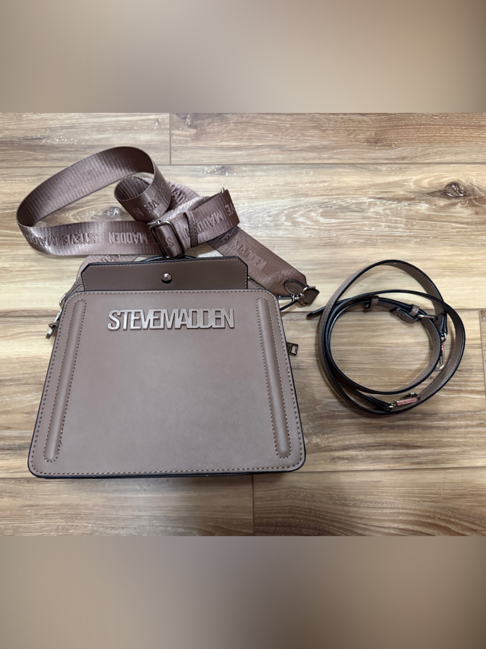 Steve Madden Brown Taupe Crossbody Bag with Branded Strap